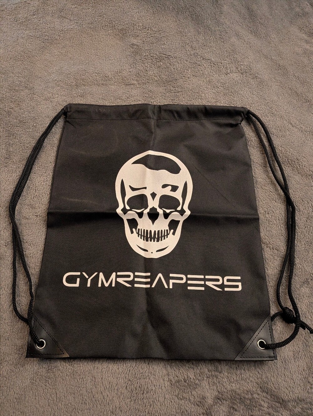 GYMREAPERS Black Drawstring Backpack with Skull Logo